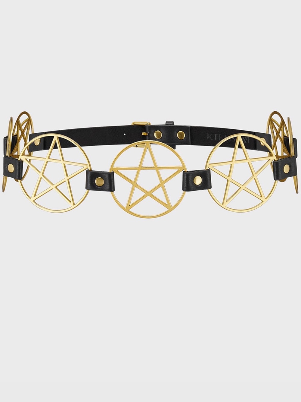 Killstar Black Leather Belt with Gold Pentagram Rings